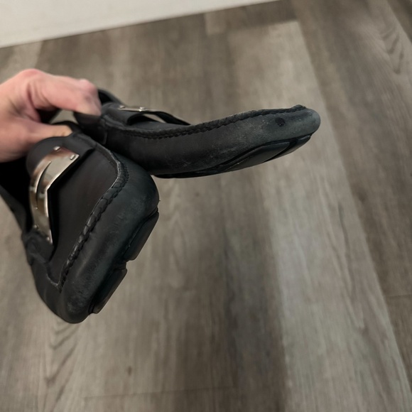 Prada Black Leather Logo Buckle Driver Loafers Mens US 9.5 - Picture 6 of 8